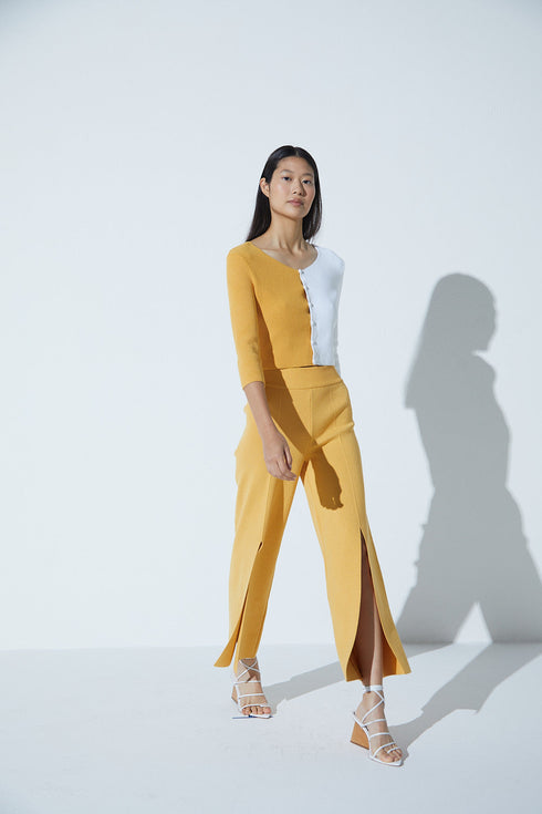 Casaqueto Bicolor Em Tricot Amarelo